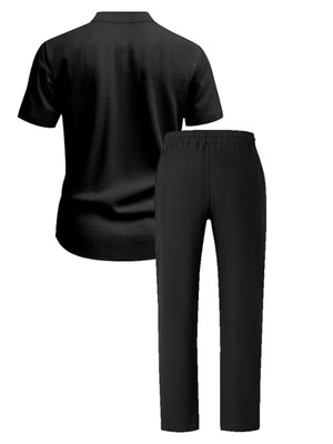Men's Casual Button-up Short Sleeve Shirt And Pants Set in Army Green