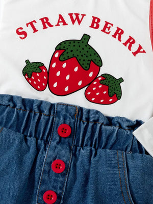 White with Children's Strawberry Long Sleeve Top And Jeans Set