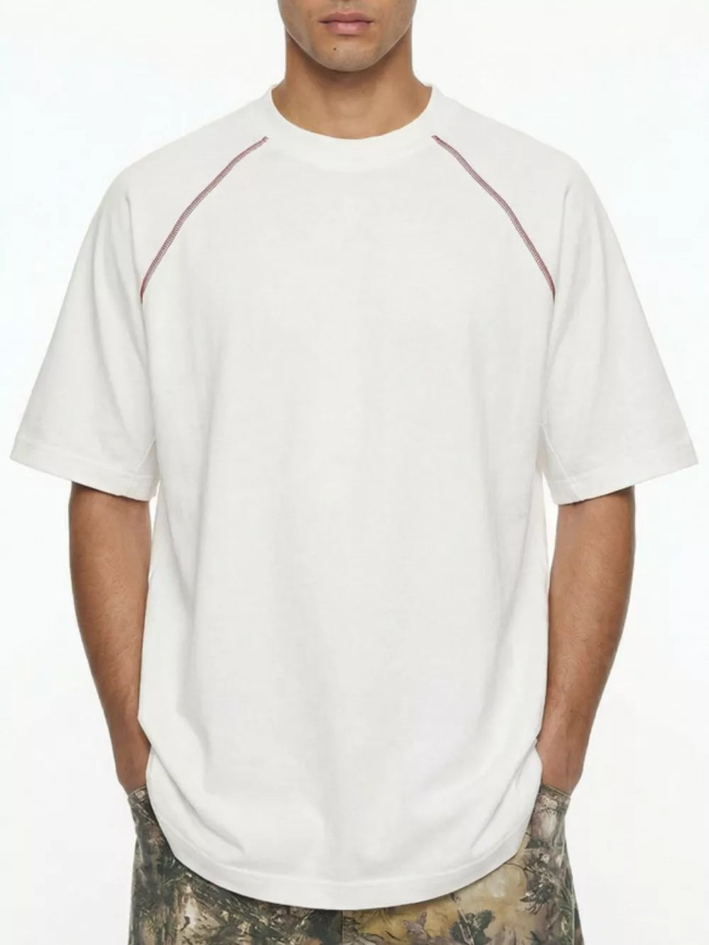 Men S Round Neck Short Sleeve T-shirt in White