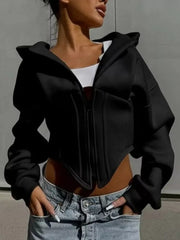 White zip hoodie with zipper and long sleeve