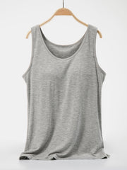 Gray scoop neck tank top with a soft, casual fit