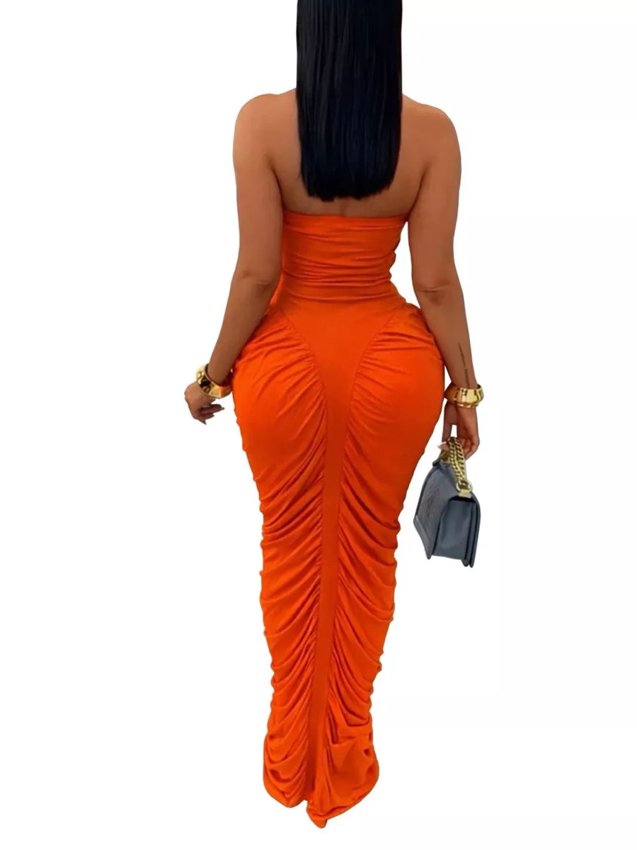 Orange bodycon bodycon dress with strapless