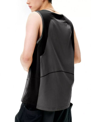 Men's grey and black color block tank top with a comfortable fit.