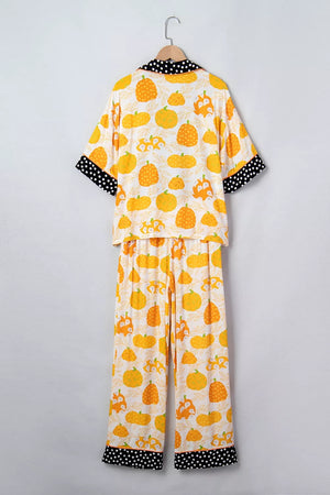 yellow pajama set with pocketed and short sleeve