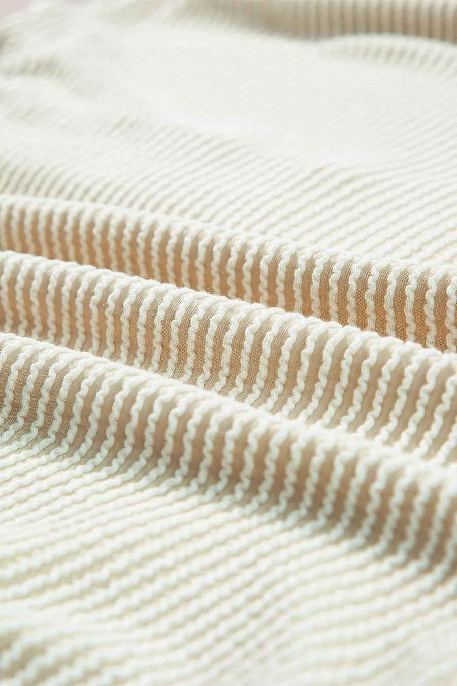 Corded Texture Lantern Sleeve Henley Sweatsuit in Ivory, view 13