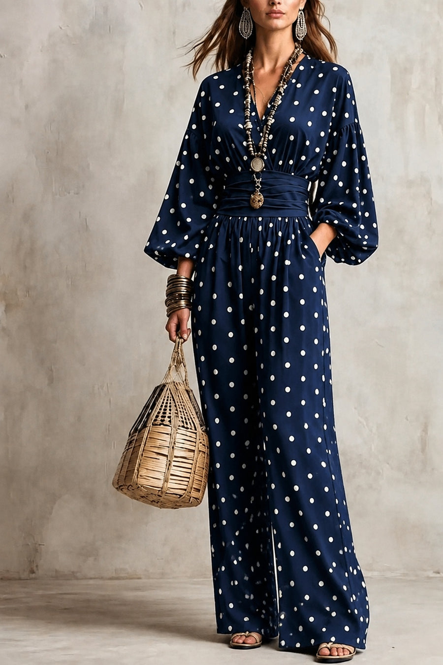 jumpsuit in Navy with pocketed and full-length