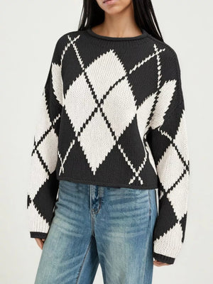 preppy pullover sweater in Gray with crew neck