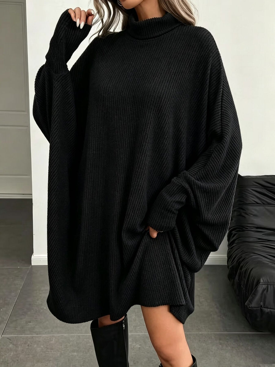 light gray sweater dress with stretchy and dolman sleeve