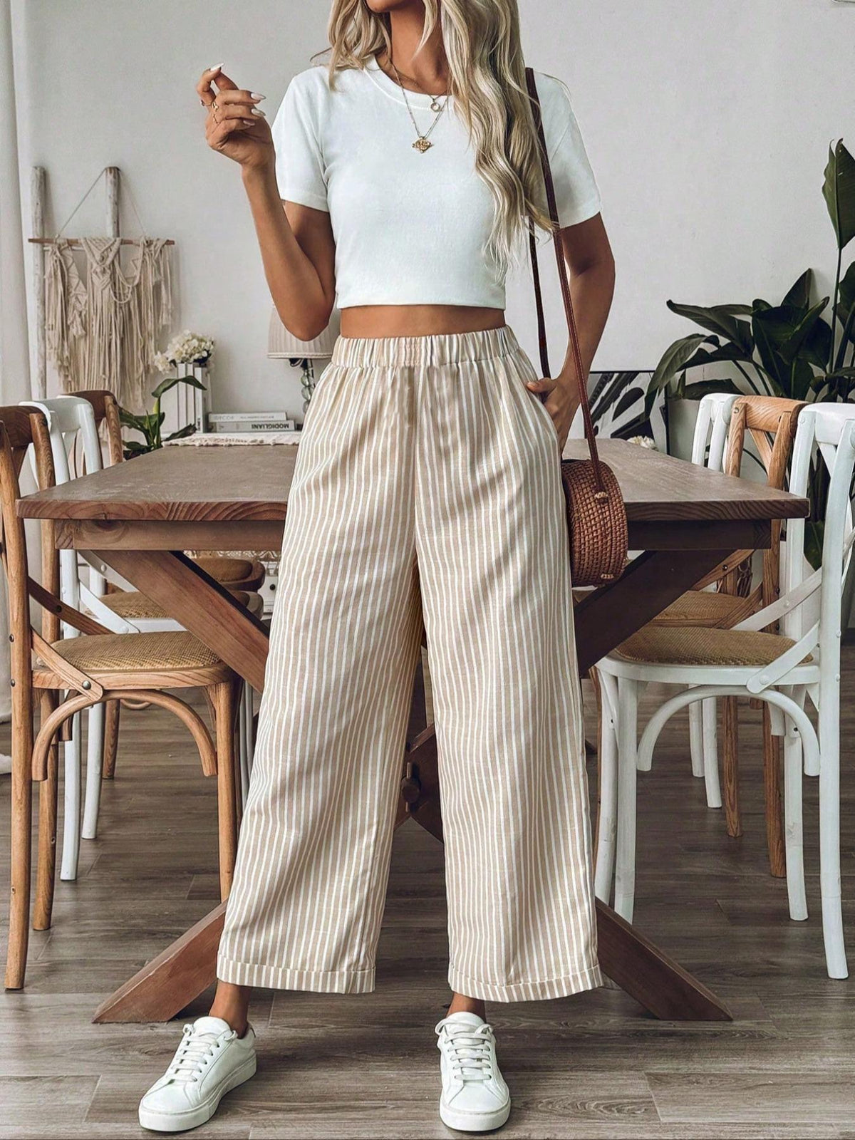 Chic High-waisted Striped Wide-leg Pants