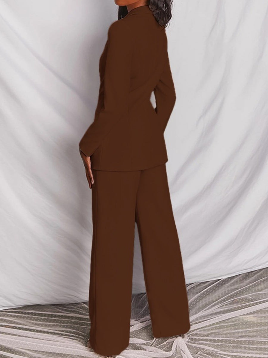 One Button Blazer And Wide-leg Pants Set Plus Size in Rose Red