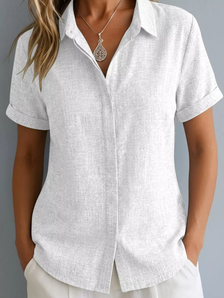 Lotus Color Full Size Collared Short Sleeve Shirt Plus Size