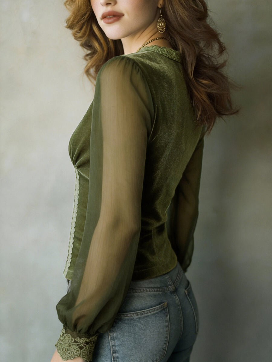 100% polyester Care instructions: Machine wash cold blouse in Moss with fitted silhouette