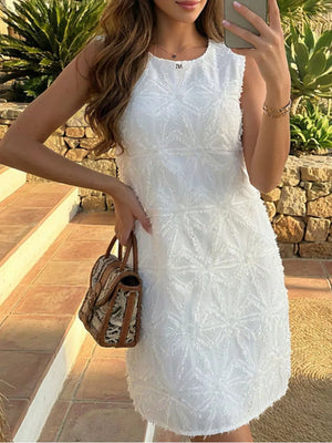 White Textured Sleeveless Mini Dress
