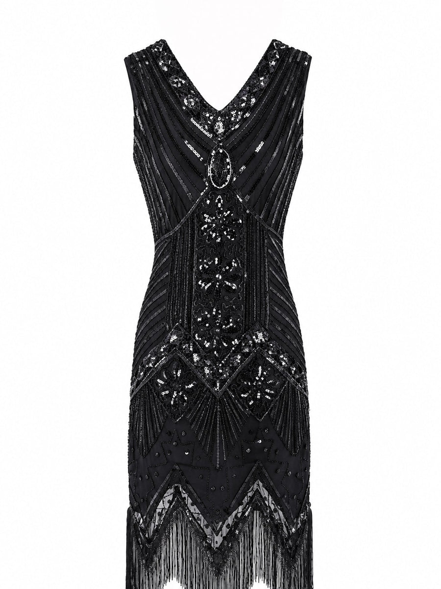 Sequin Fringe Hem Sleeveless Dress Plus Size in Dark Green with sequin
