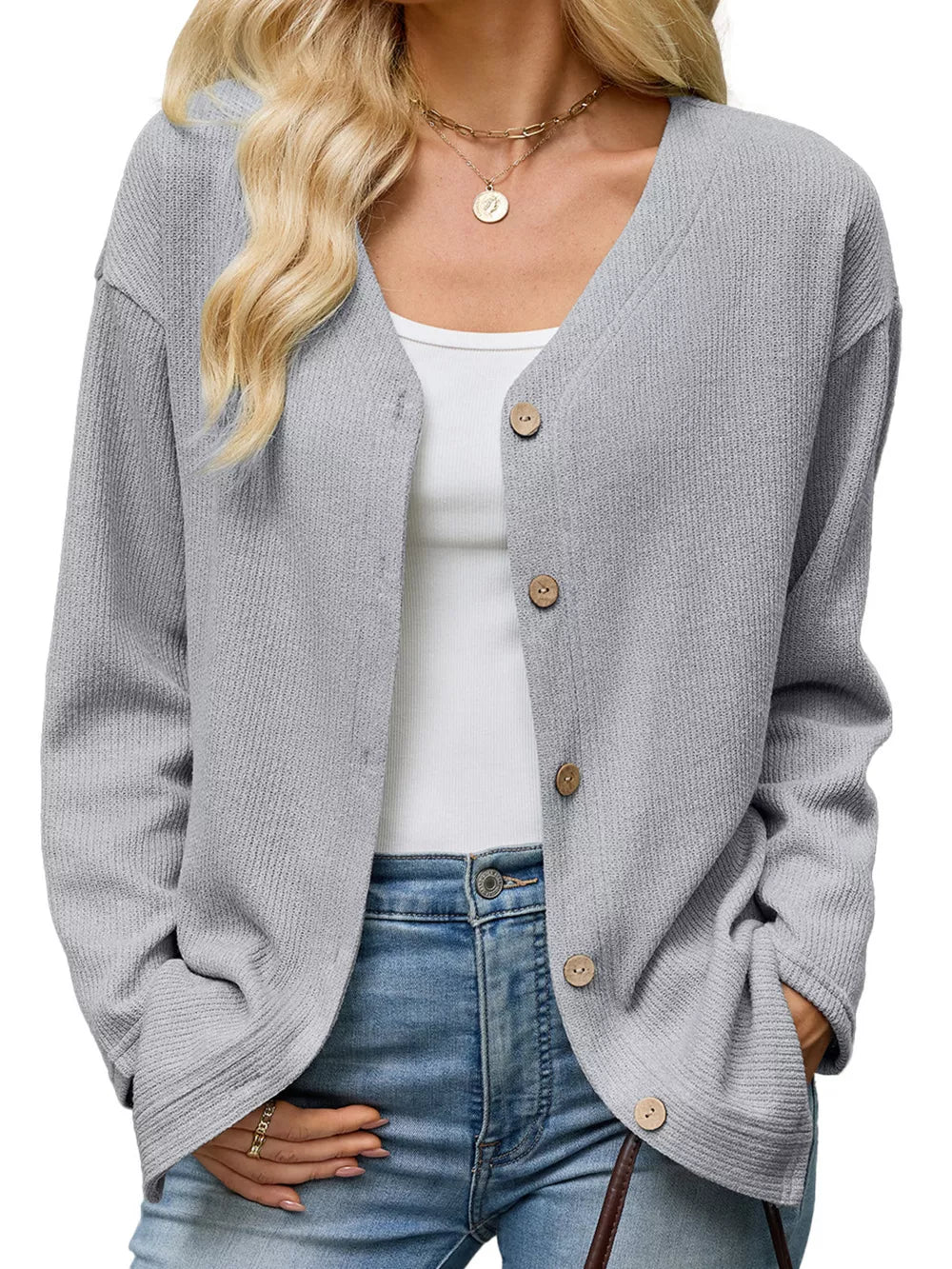 cardigan in Black with waffle-knit and hip-length
