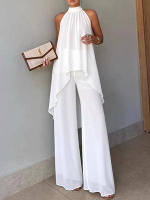 Light Green two-piece set with hip-length, tunic-length top with full-length pants and pullover, elastic