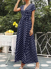 Royal Blue wrap dress with wrap and polka dot
