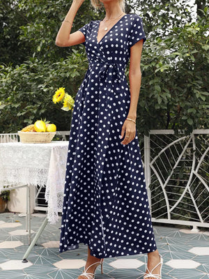 Royal Blue wrap dress with wrap and polka dot