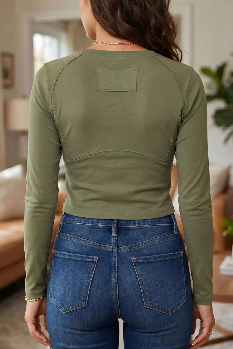 Long Sleeve Round Neck Paneling T-shirt option 3