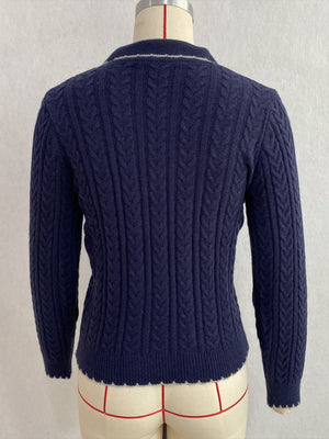 Gray cardigan with button-front and cable knit