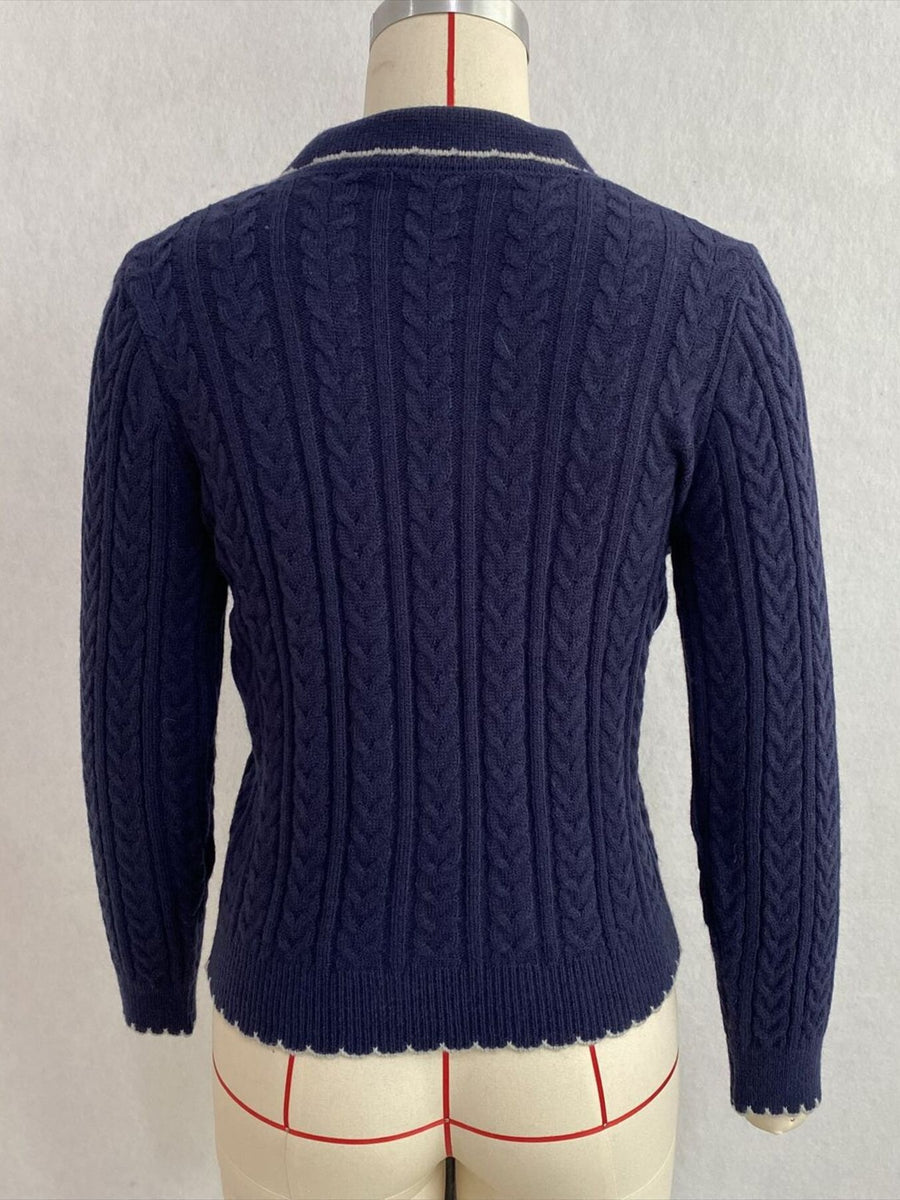 Gray cardigan with button-front and cable knit
