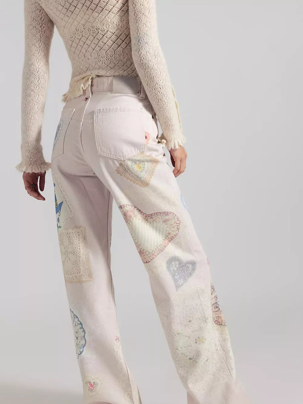 wide-leg jeans in Sunflower Color with mixed-motif print and high-waisted
