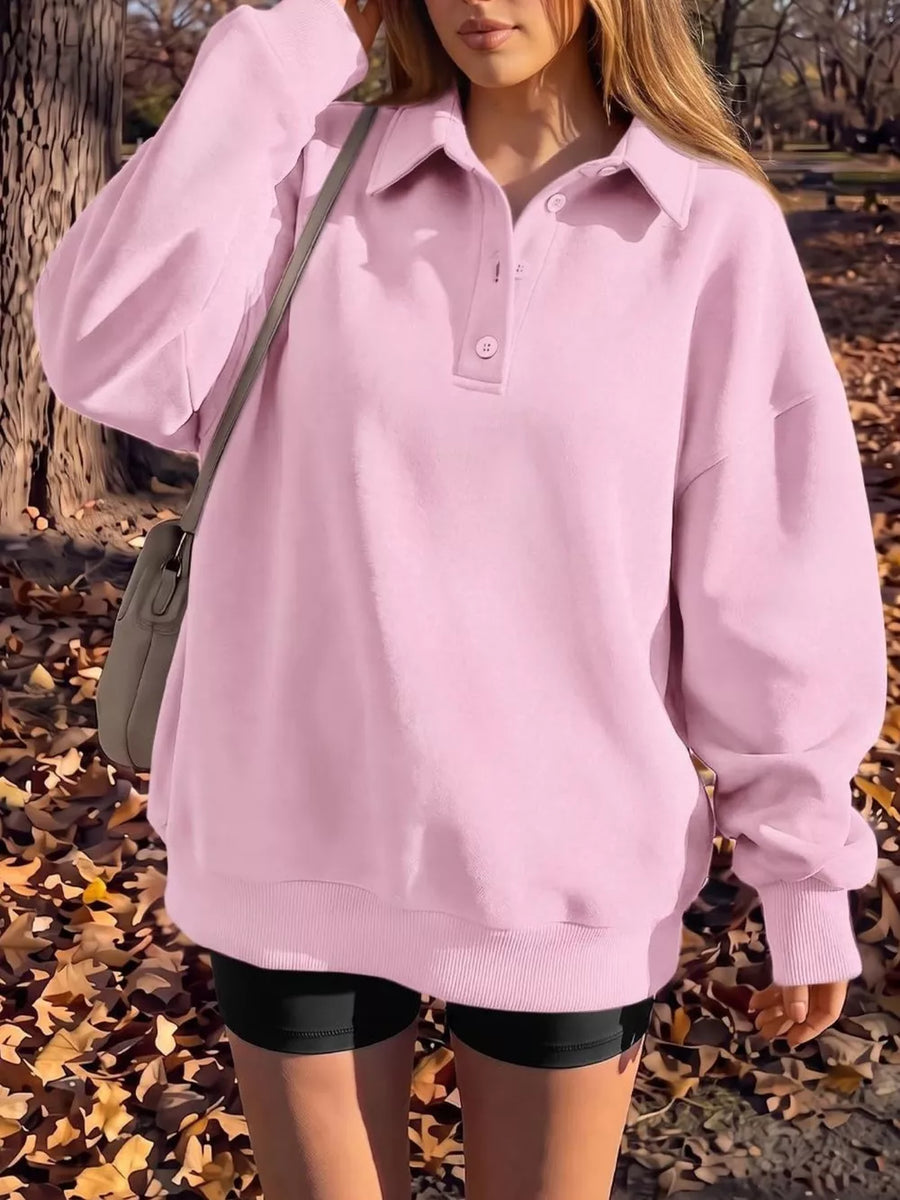 Button-down Oversized Top in Black with dropped shoulder