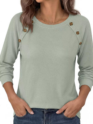 t-shirt in Blue with waffle knit texture and hip-length