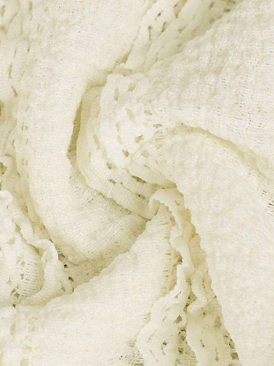 White textured sweetheart neck cami top with open knit detail