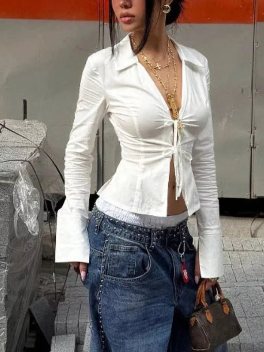 Y2K blouse in White with collared
