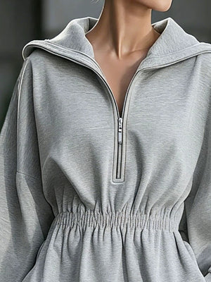 athleisure sweater dress in Gray with hooded