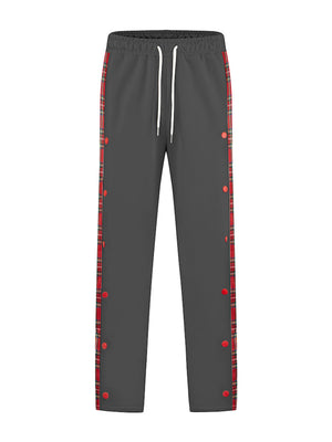 Men's Full Size Drawstring Plaid Side Stripe Pants in Red