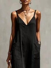 bohemian maxi dress in Black with v-neck