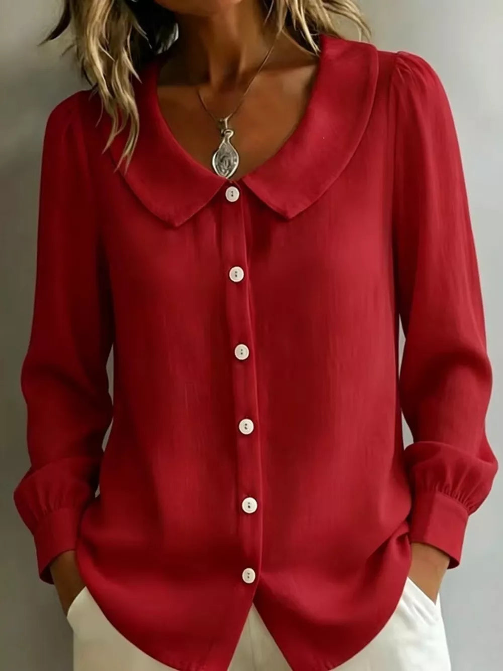 classic button-down shirt in Light Blue with peter pan collar