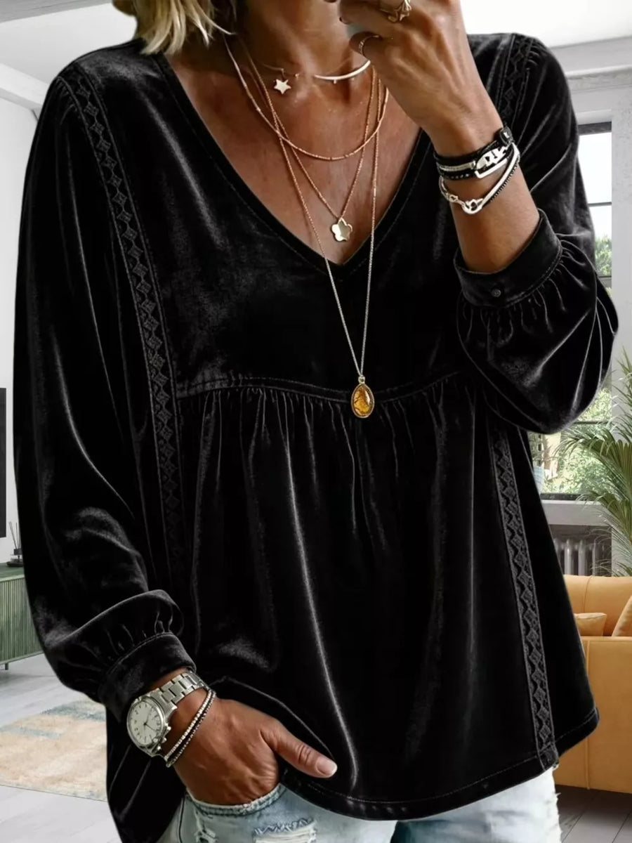 Navy relaxed blouse with v-neck