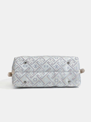 handbag featuring geometric in cream with Polyester Imported Size &amp texture
