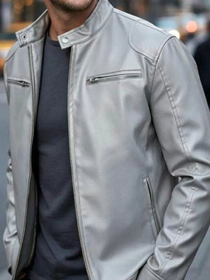 Men's Full Size Faux Leather Bomber Jacket, view 11
