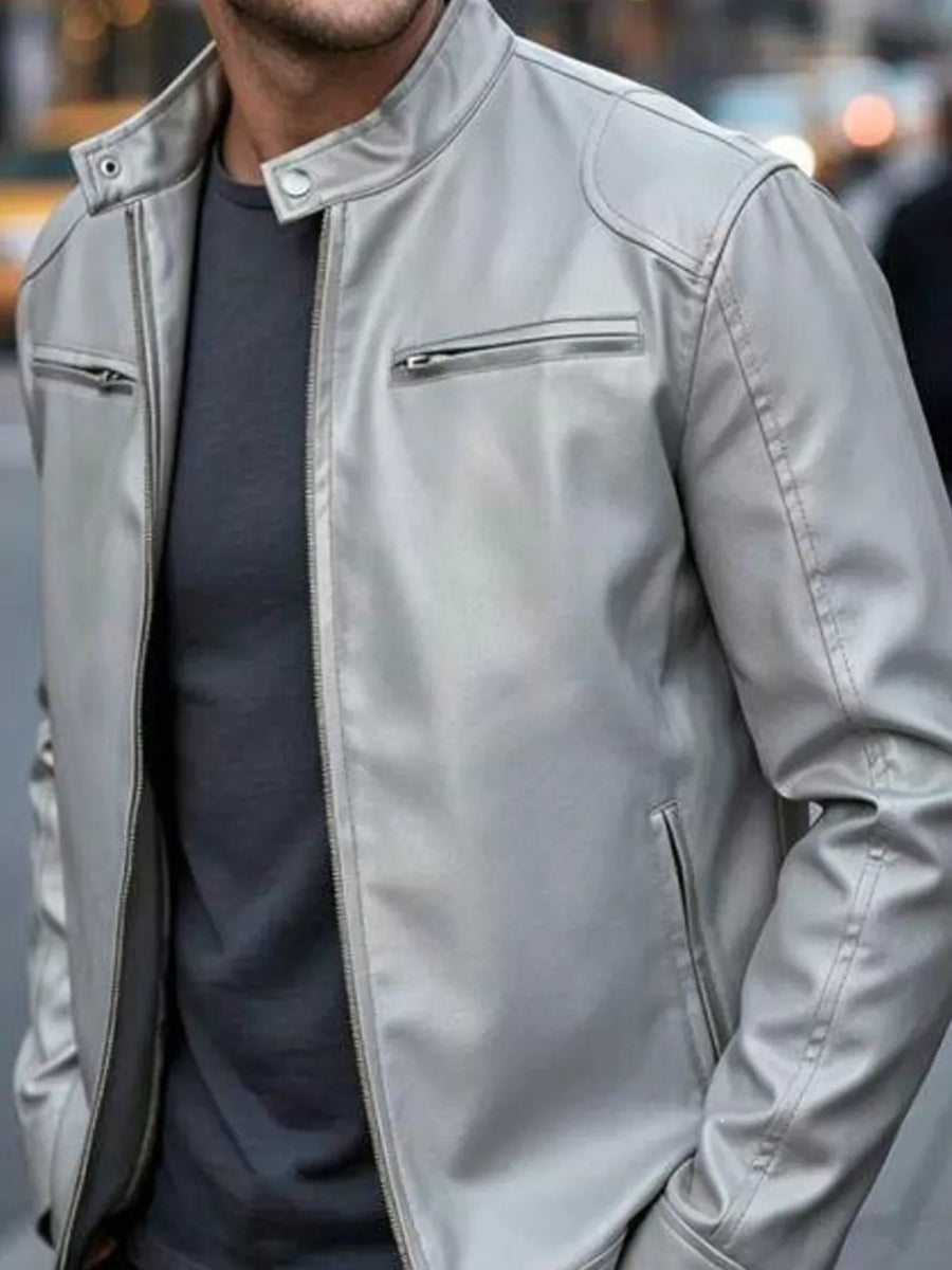 Men's Full Size Faux Leather Bomber Jacket, view 11