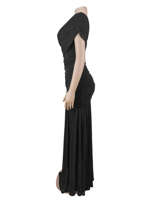 glam formal gown in black with one-shoulder