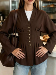 70% Cool Silk Cotton, 30% T400 Care instructions: Machine wash cold blouse in Brown with relaxed silhouette
