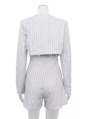 Pinstripe Cropped Blazer And Pleated Shorts Set option 7