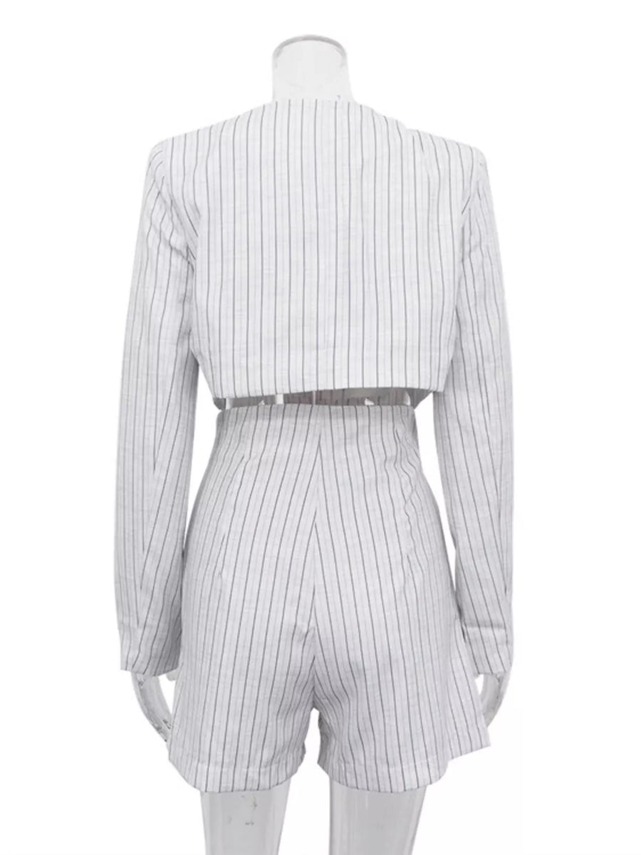 Pinstripe Cropped Blazer And Pleated Shorts Set option 7