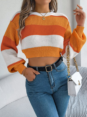 Tangerine balloon sleeve crop knit sweater