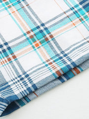 Boys' cotton underwear set with a blue, white, and orange plaid pattern.