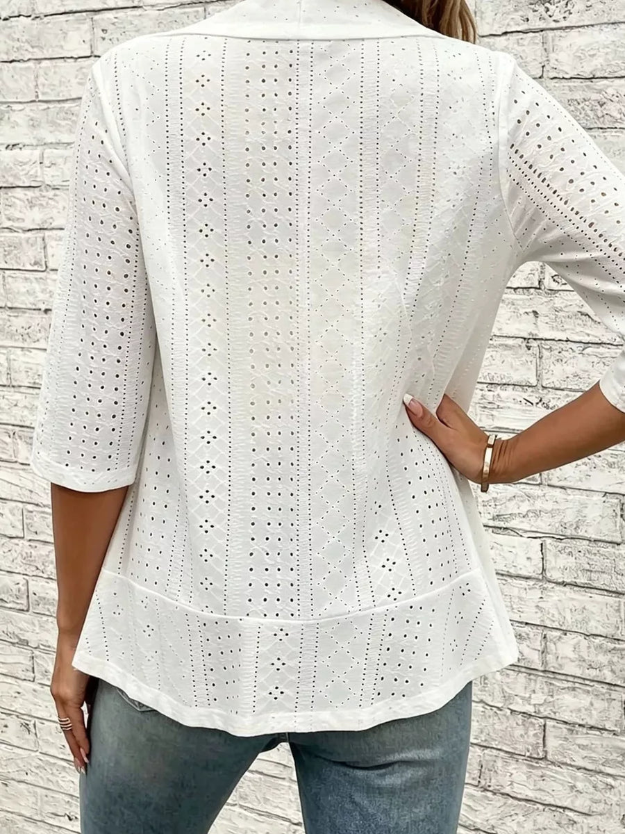 cardigan in White with eyelet and openwork