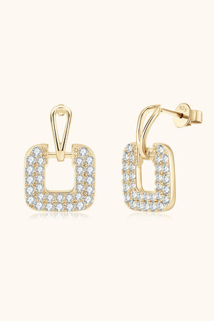 Gold geometric pavé square drop earrings with clear crystals