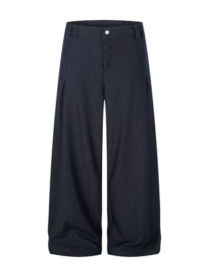 Relaxed fit dark heathered sweatpants with wide legs and front pleats.