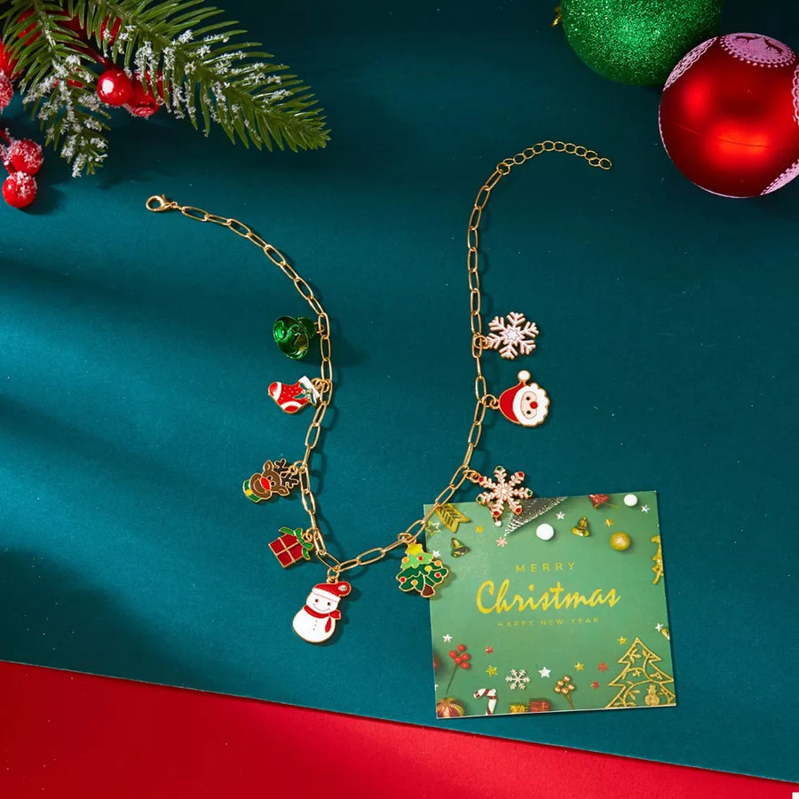 red necklace featuring charms and christmas-theme
