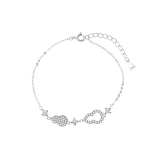 Silver adjustable bracelet with zircon gourd and star charms