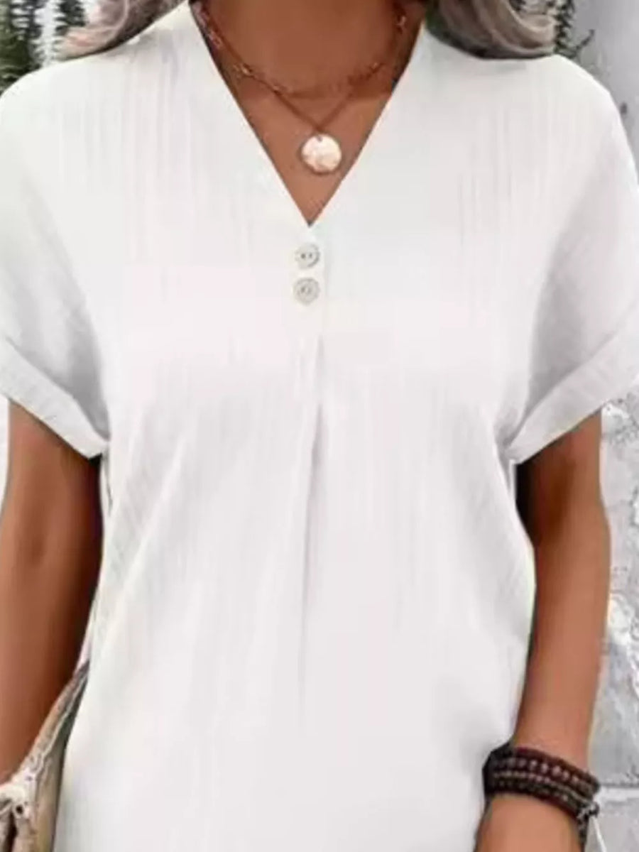 Light Blue Full Size Casual V-neck Short Sleeve Dress